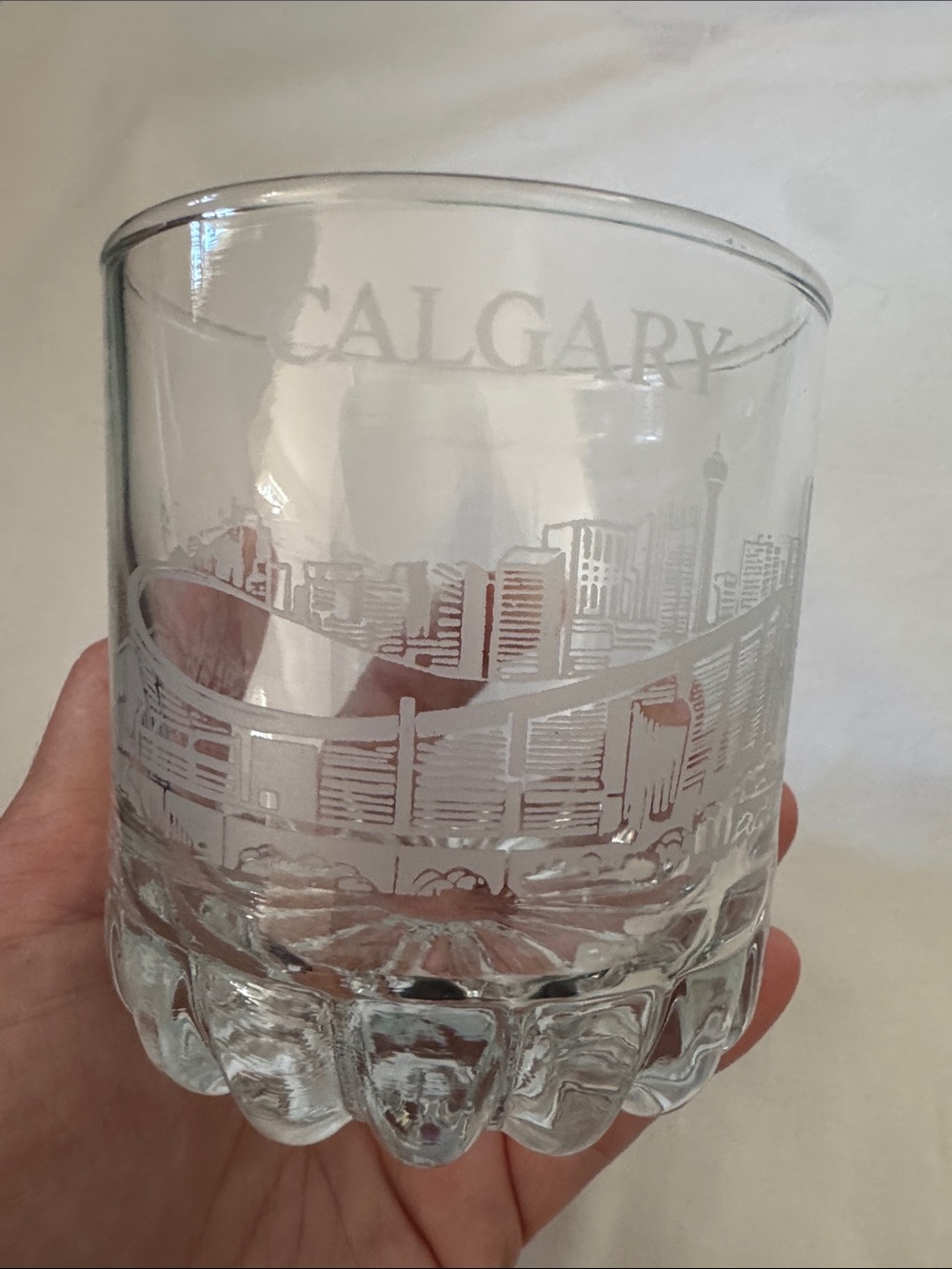 Vintage 1988 Calgary Winter Olympics Skyline Whisky Tumbler Low Ball